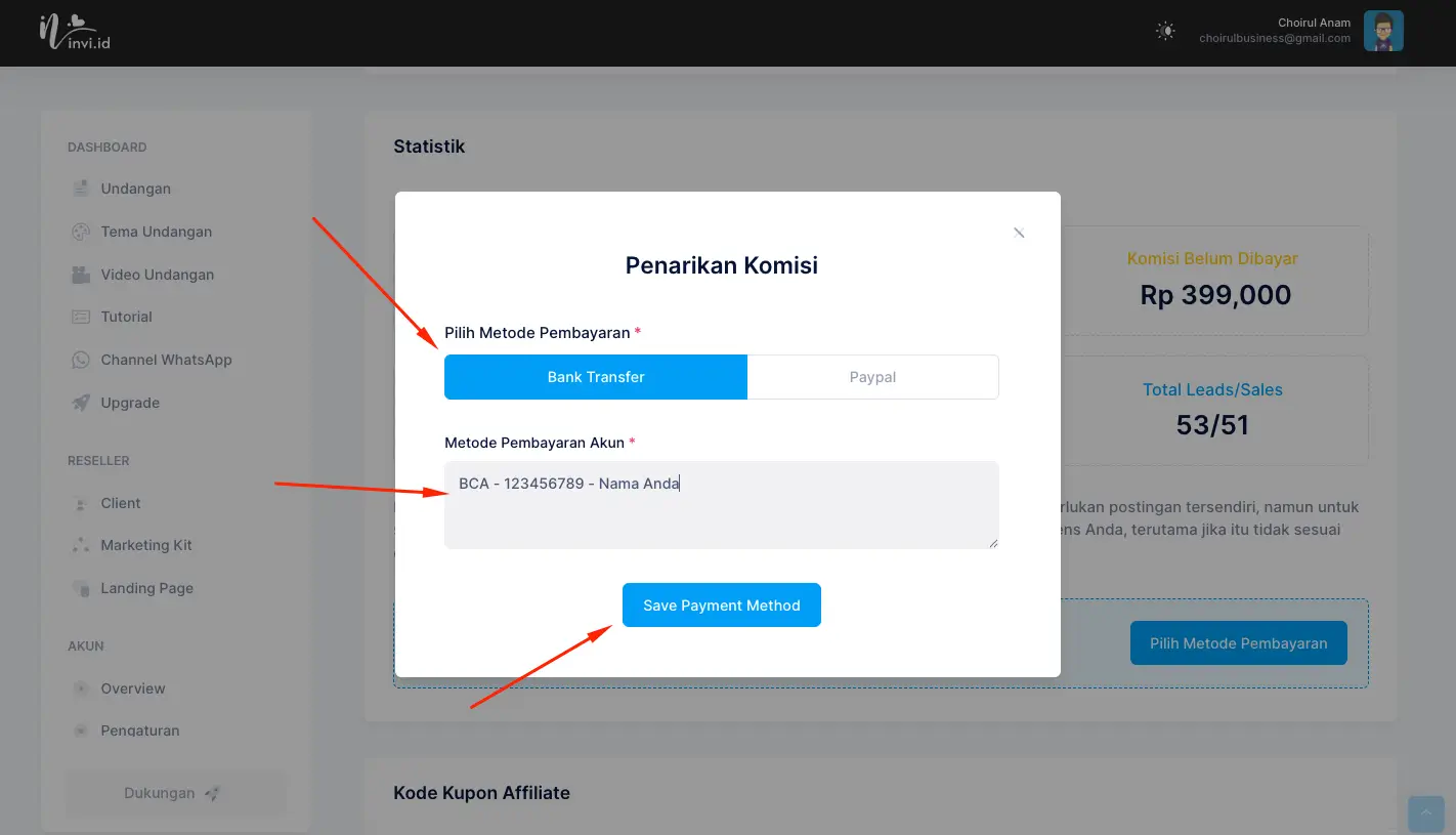 Input Metode Pembayaran
